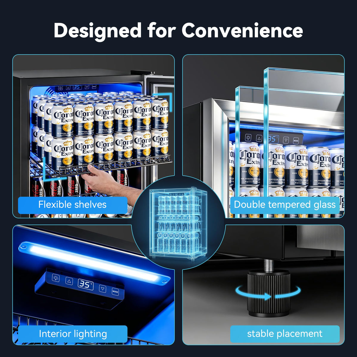 18L Beverage Refrigerator Cooler, 24-Can Mini Fridge with Glass Door Jansha Store