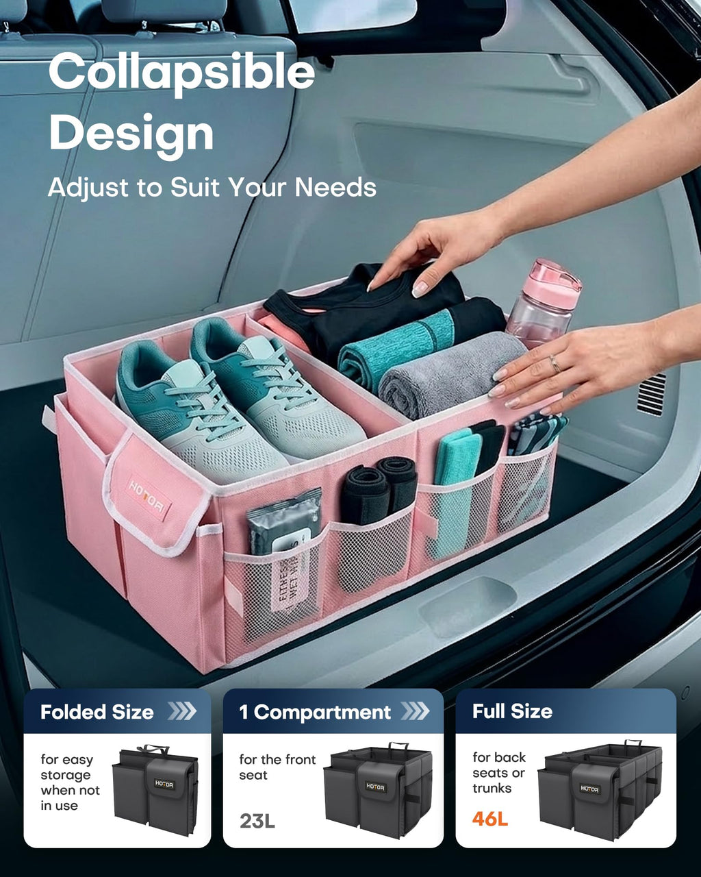 HOTOR Trunk Organizer - Foldable Car Organizer for SUVs & Sedans Storage Jansha Store