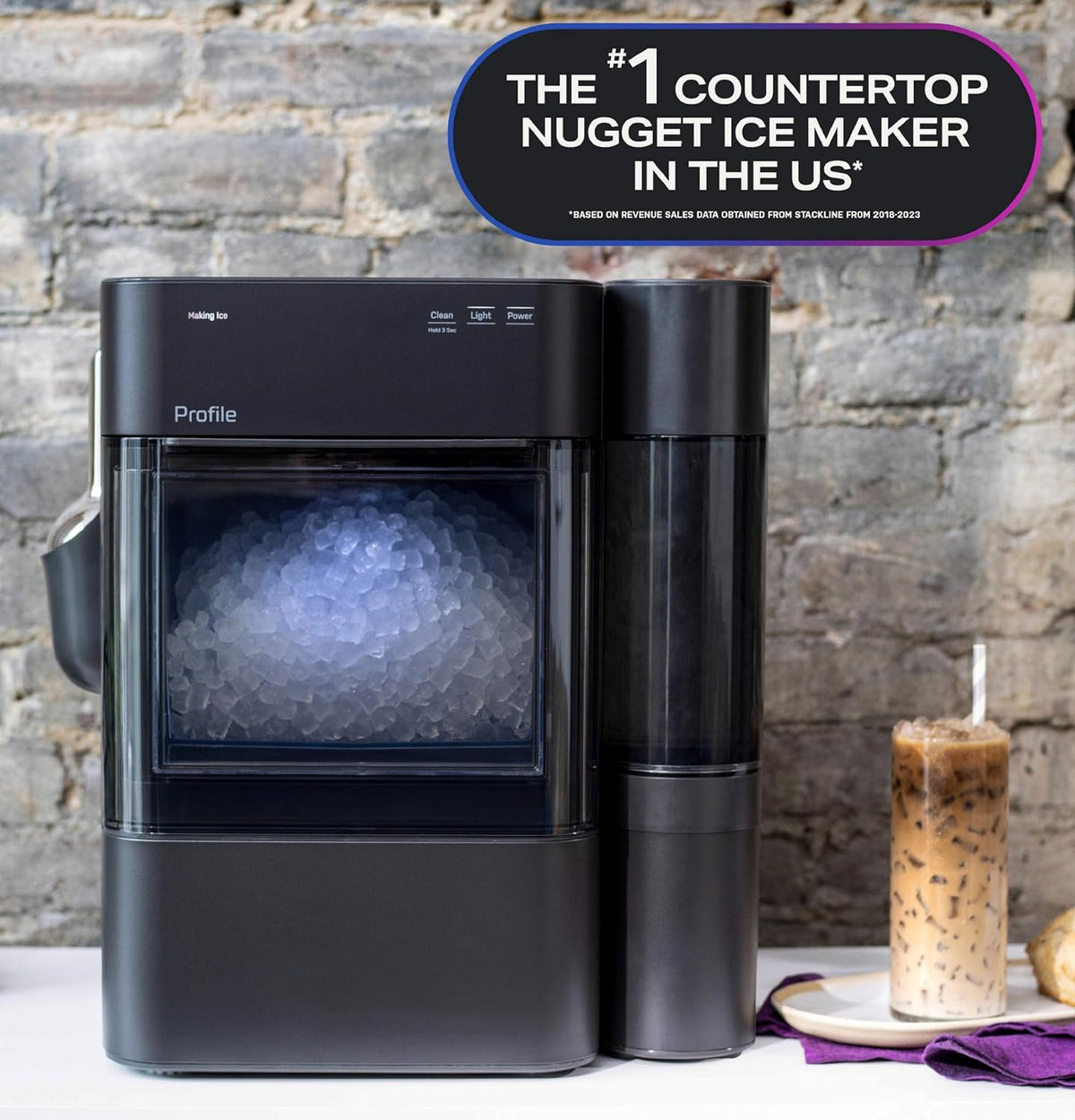 GE Profile Opal Ultra, Countertop Nugget Ice Maker, 1 Gal XL Side Tank, *Amazon Exclusive*, 38 lbs/Day, Pebble Pellet Crushed Ice Machine, WiFi Black Stainless Steel Jansha Store