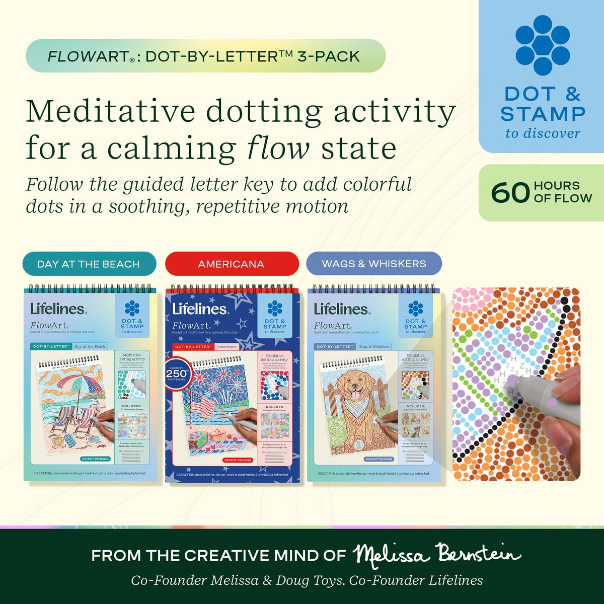 Lifelines FlowArt Activity Pads 3-Pack, Dot-by-Letter Guided Coloring Books Jansha Store