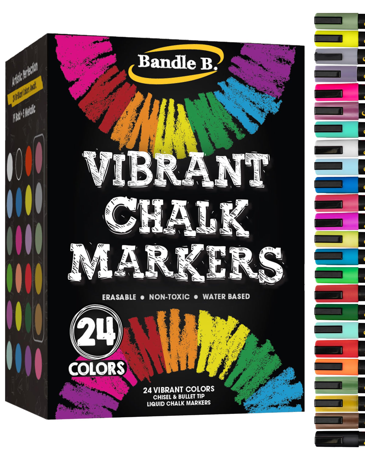 Bandle B. Chalk Markers - 8 Vibrant, Erasable, Non-Toxic, Water-Based, Reversible Tips. For Glass or Chalkboard Markers for Businesses, Restaurants, Liquid Drawing Chalk (Vibrant 6mm) Jansha Store