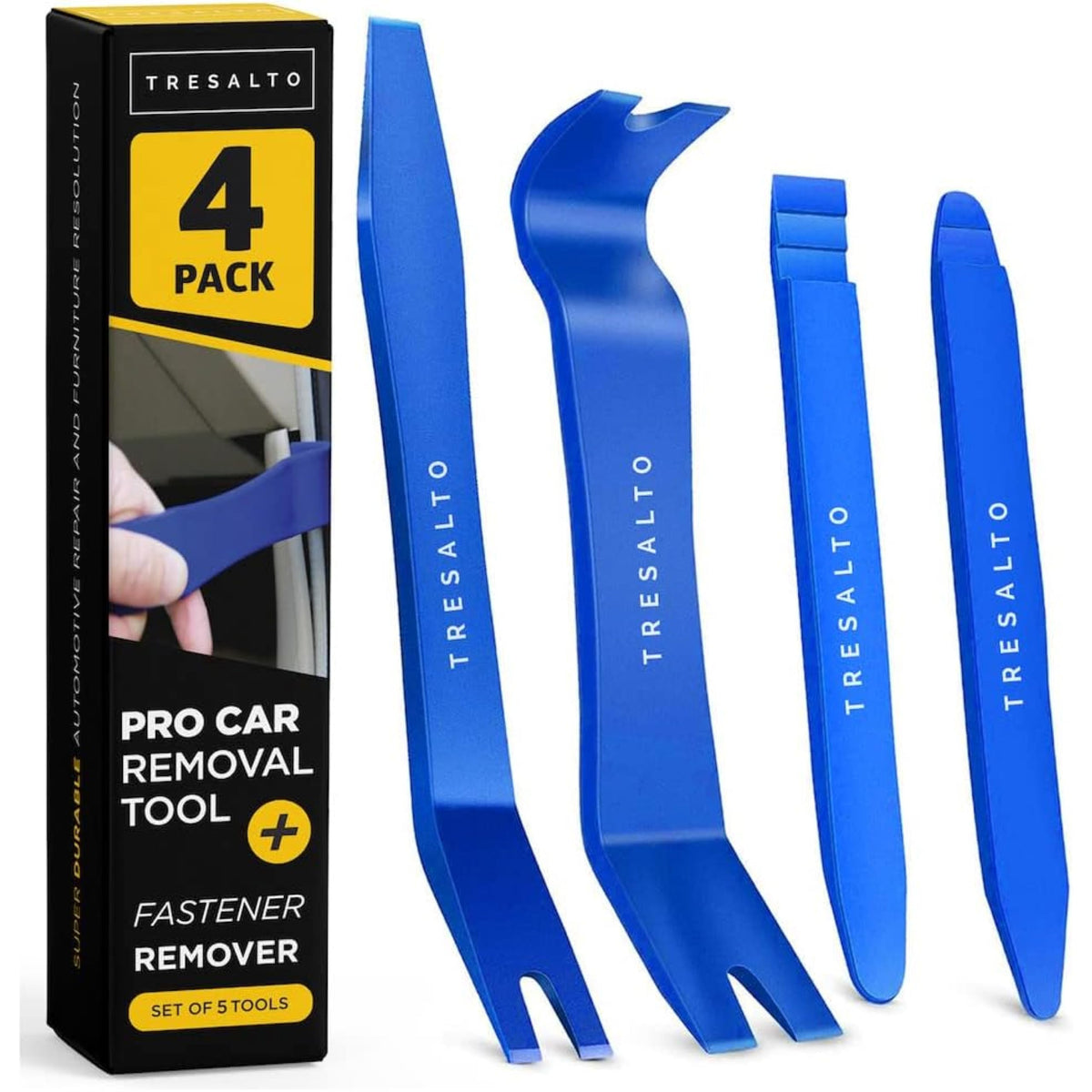 Tresalto Auto Trim Removal Tool Kit - 5 Piece set for Dash, Door Panel, Clip Remover - Scratch-Resist Nylon Pry Tools for Interior Car Trims Work - Panel Prying Tools Included - Blue Jansha Store
