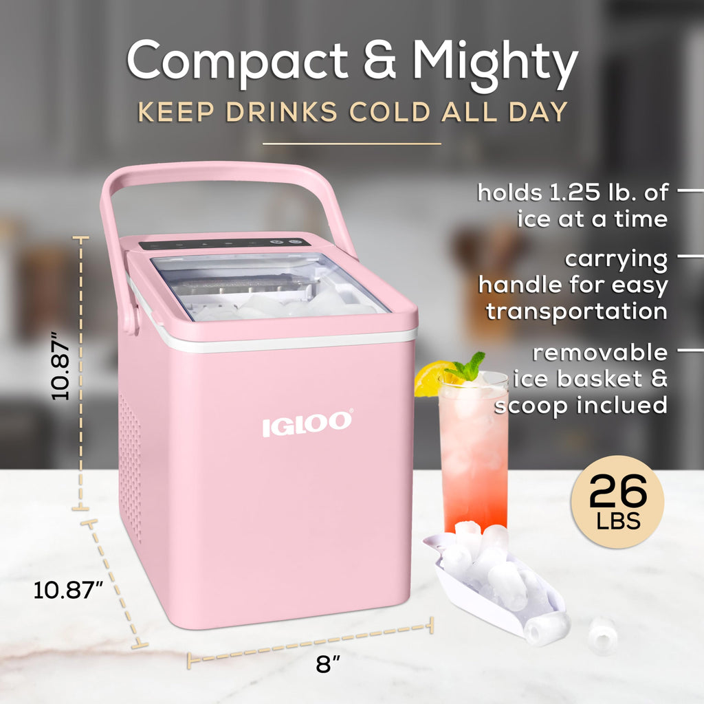 Igloo Premium Self-Cleaning Countertop Ice Maker Machine, Handled Portable Ice Maker, Produces 26 lbs. in 24 hrs. with Ice Cubes Ready in 6-8 Minutes, Comes with Ice Scoop and Basket Jansha Store