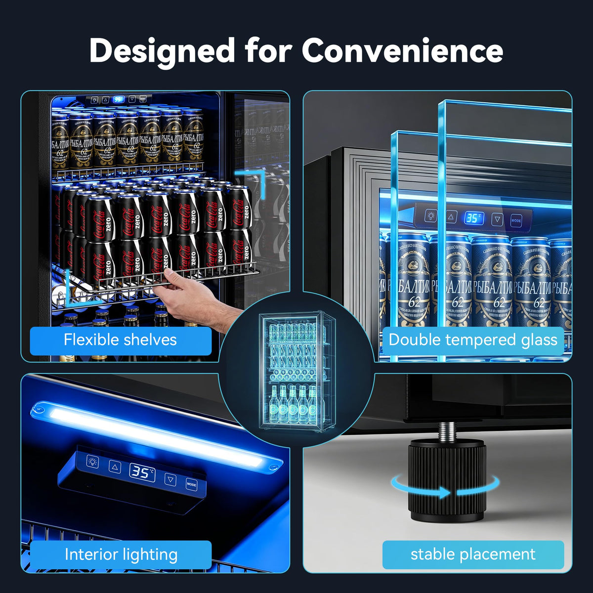18L Beverage Refrigerator Cooler, 24-Can Mini Fridge with Glass Door Jansha Store