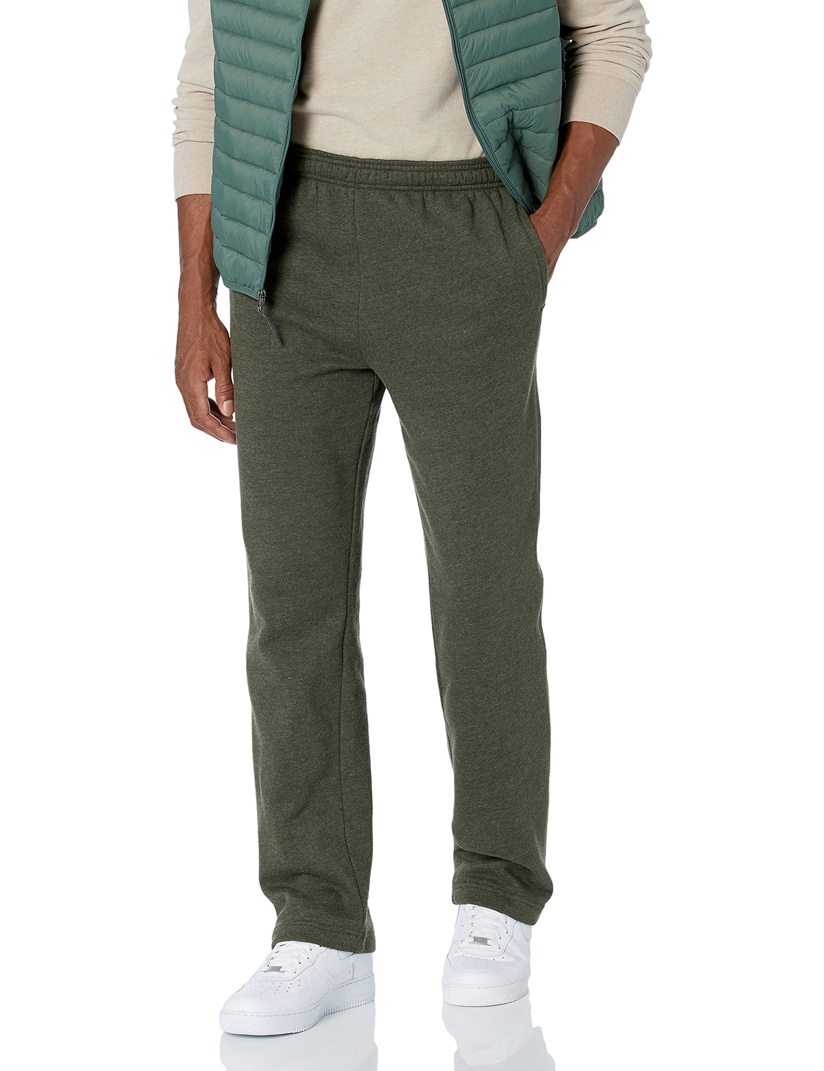 Men's fleece sweatpants in charcoal with side seam pocket detail