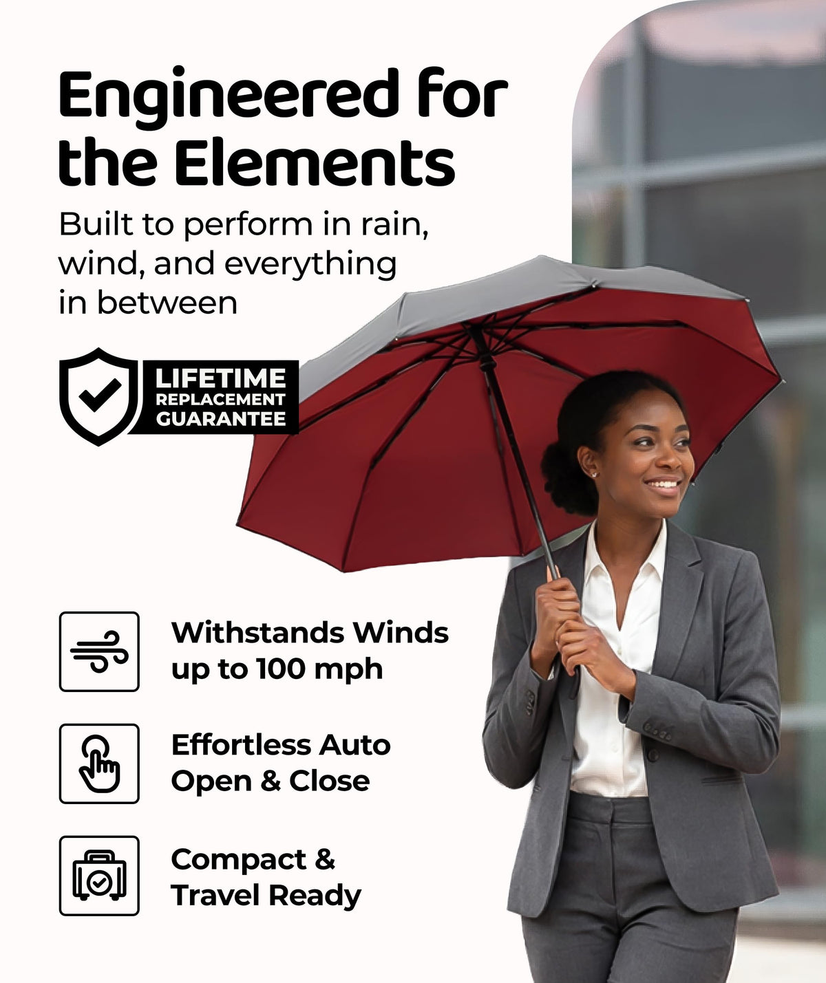 Windproof Travel Umbrella - Compact & Withstands Winds up to 100MPH, Strongest Premium Auto Folding Umbrella for Rain and Sun - Durable, Light & Portable for Women & Men, Fits Backpack & Cars Jansha Store
