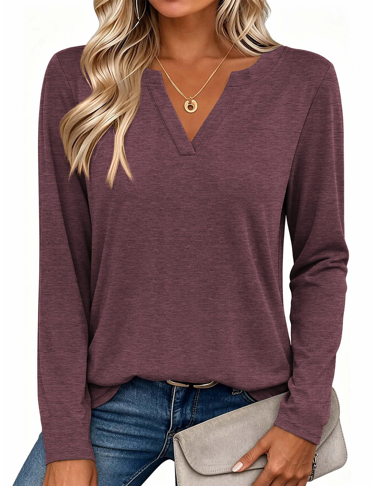 Zeagoo Womens Tops Long Sleeve V Neck Tee Shirts Cute Dressy Casual Jansha Store