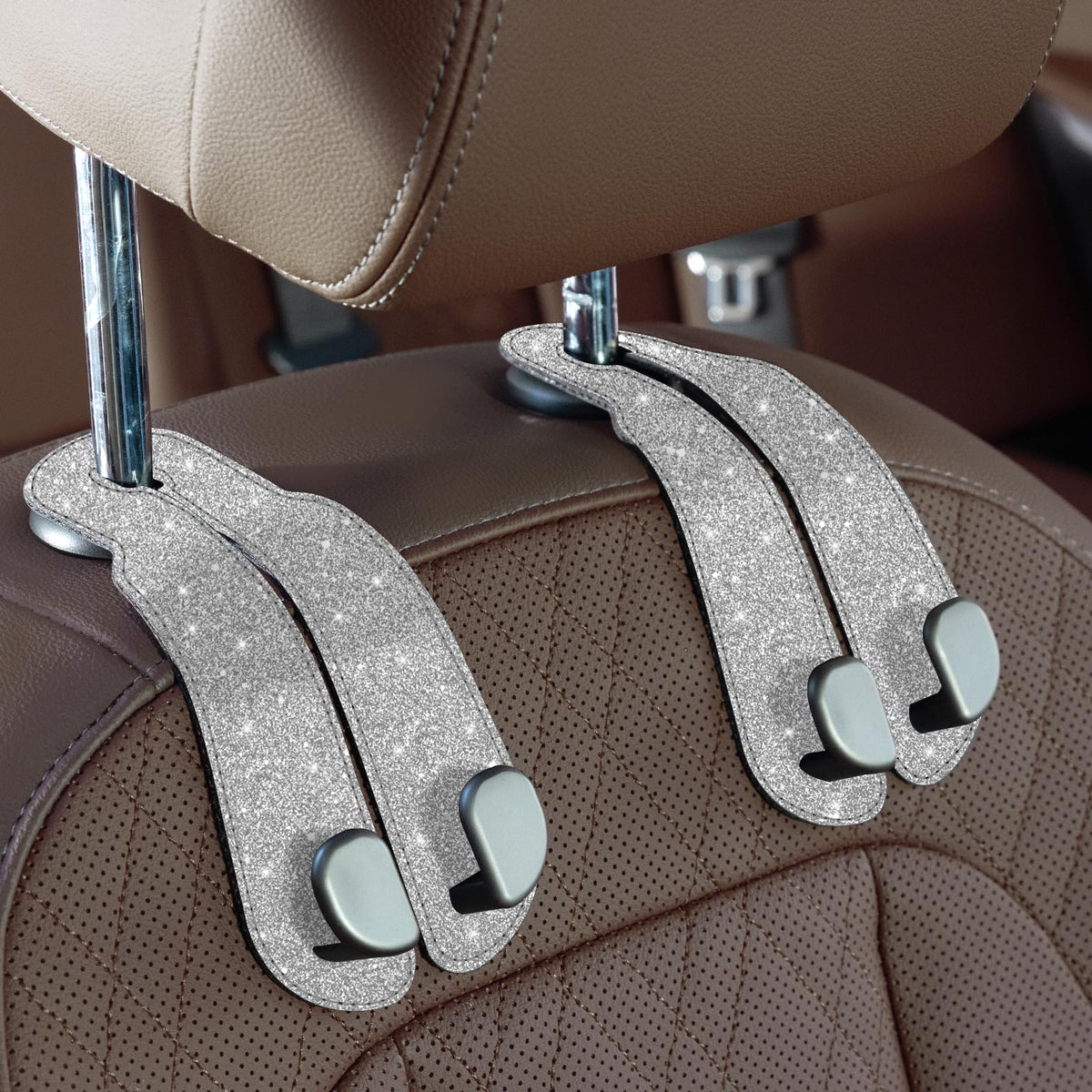 CoBak Purse Hook for Car - Universal Premium Stitched Leather and Aluminum-Magnesium Alloy Double Car Seat Back Storage Hook for Purses, Handbags, Bags (2 Pack),Black Jansha Store