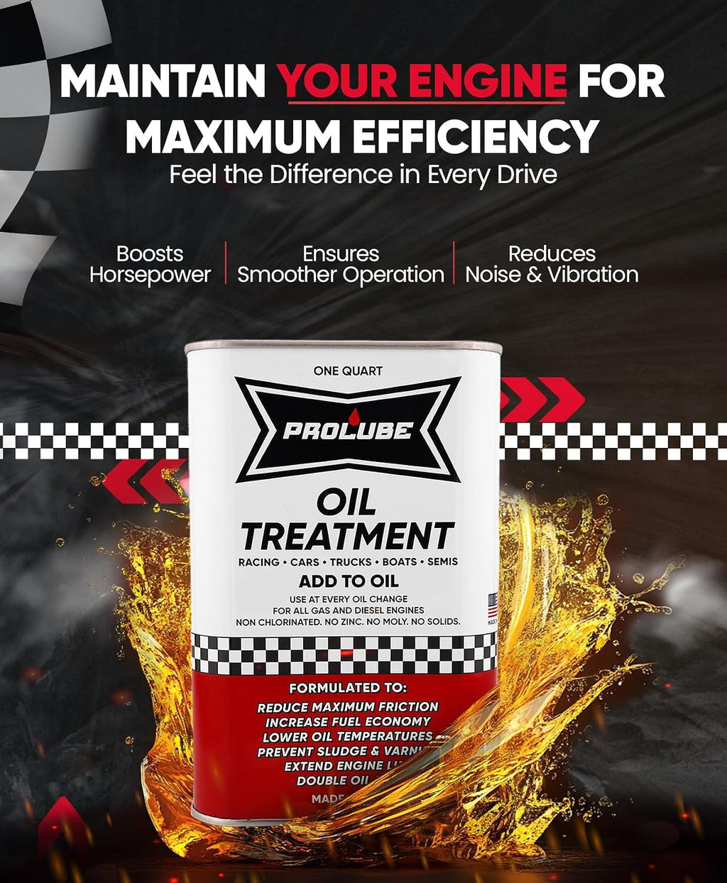 Prolube Oil Treatment - Engine Oil Additive for Gas & Diesel Engines - Reduces Wear, Noise, Vibration - Boosts Fuel Economy & Horsepower - Works on Transmissions & Differentials (1QT) Jansha Store