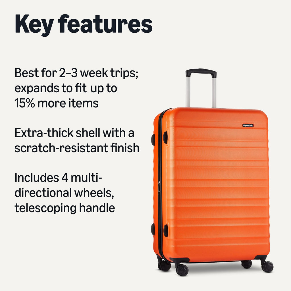 Amazon Basics 3-Piece Hardshell Suitcases Set (21", 26", 30"), Expandable For Up to 25% More Space, With Scratch-Resistant Finish, Four Multi-Directional Wheels, Rose Gold Jansha Store
