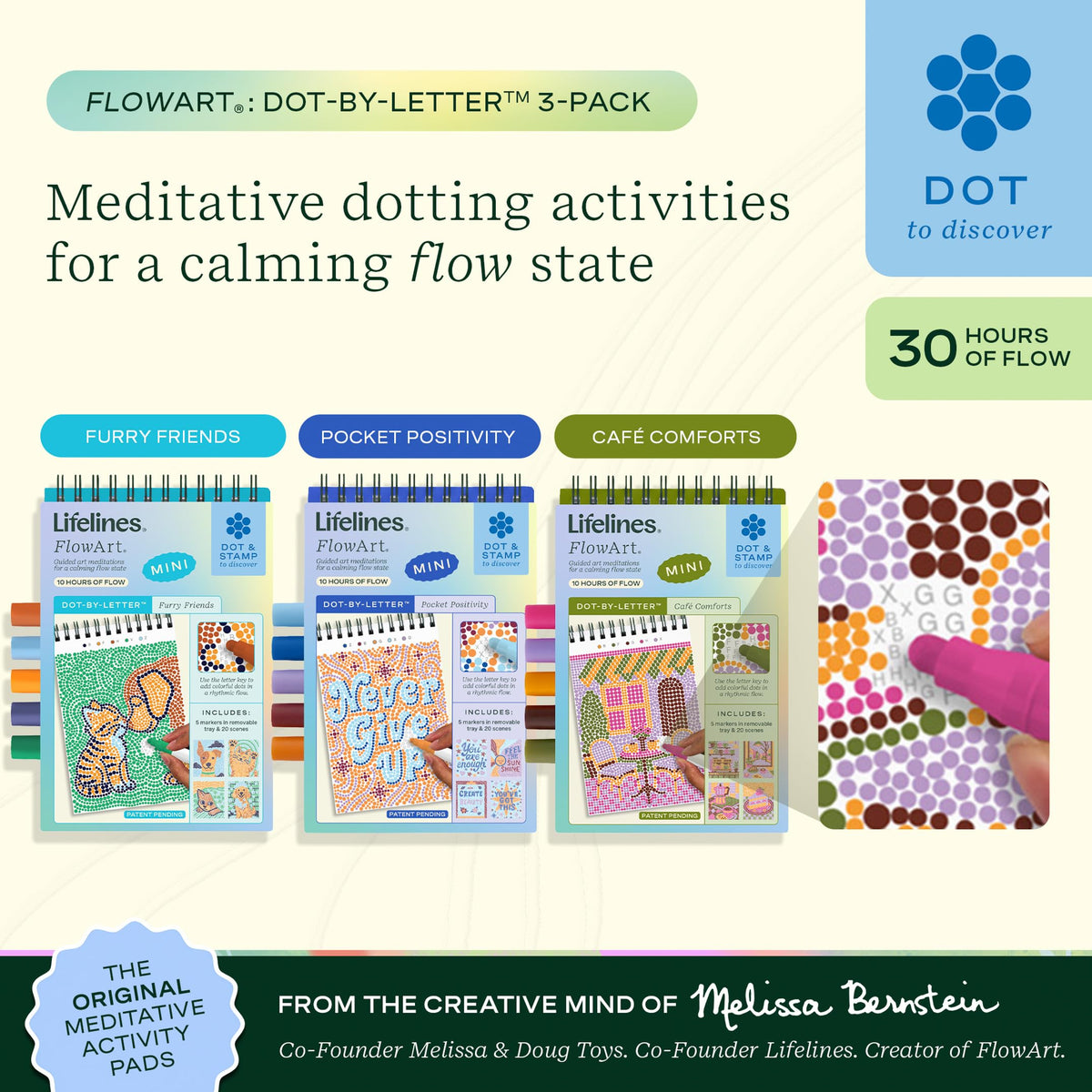Lifelines FlowArt Activity Pads 3-Pack, Dot-by-Letter Guided Coloring Books Jansha Store