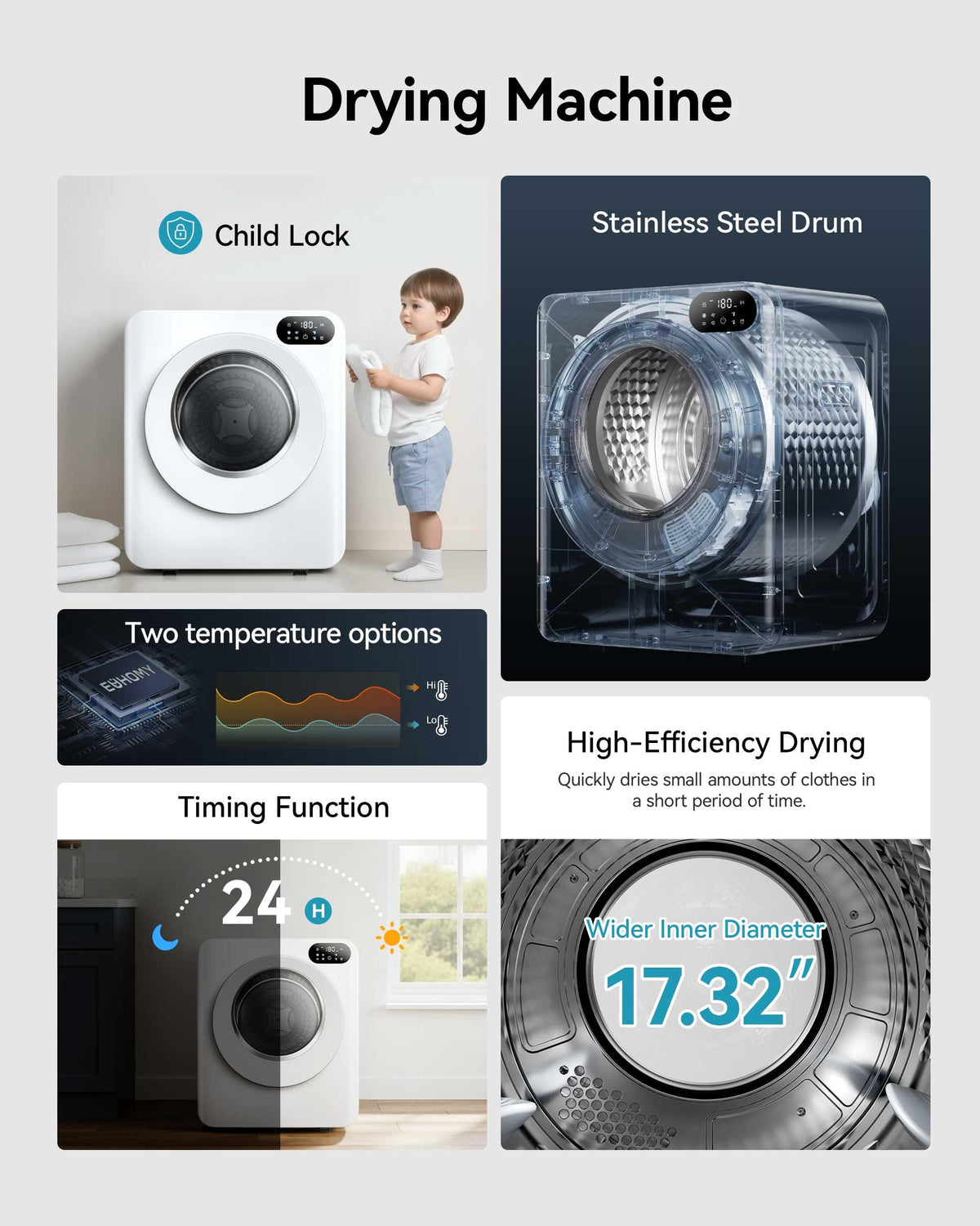 3.5 Cu. Ft. Portable Clothes Dryer for Laundry Jansha Store