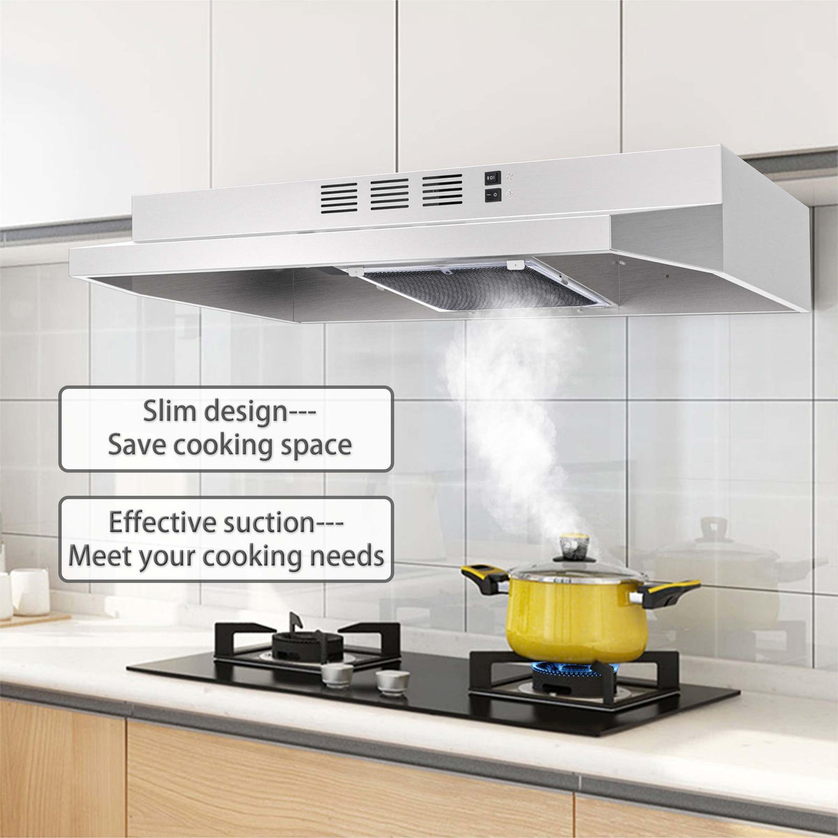SNDOAS Range Hood 30 inch Under Cabinet, Ducted/Ductless Convertible Kitchen Hood, Stainless Steel Vent Hood with LED Light,Under Cabinet Hood with 2 Speed Exhaust Fan,Black Jansha Store
