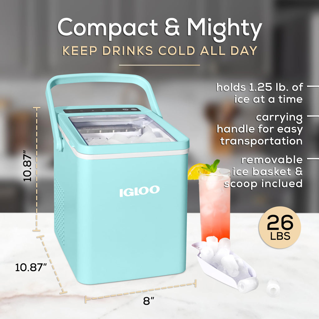Igloo Premium Self-Cleaning Countertop Ice Maker Machine, Handled Portable Ice Maker, Produces 26 lbs. in 24 hrs. with Ice Cubes Ready in 6-8 Minutes, Comes with Ice Scoop and Basket Jansha Store