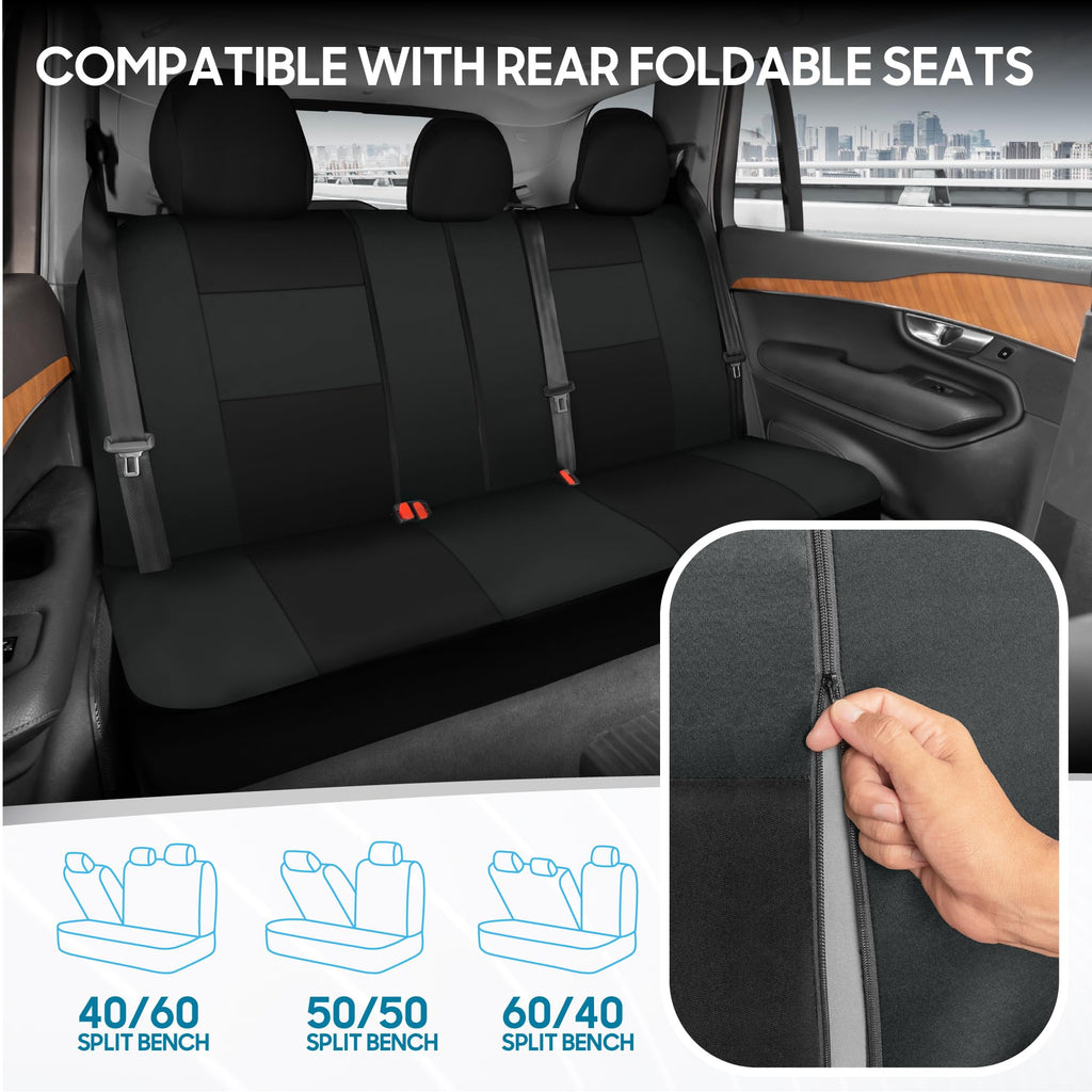 BDK PolyPro Car Seat Covers Full Set in Solid Black, Front and Rear Split Bench Seat Covers for Cars, Easy to Install Car Seats Cover Set and Accessories for Auto Trucks Van SUV - Solid Black Jansha Store