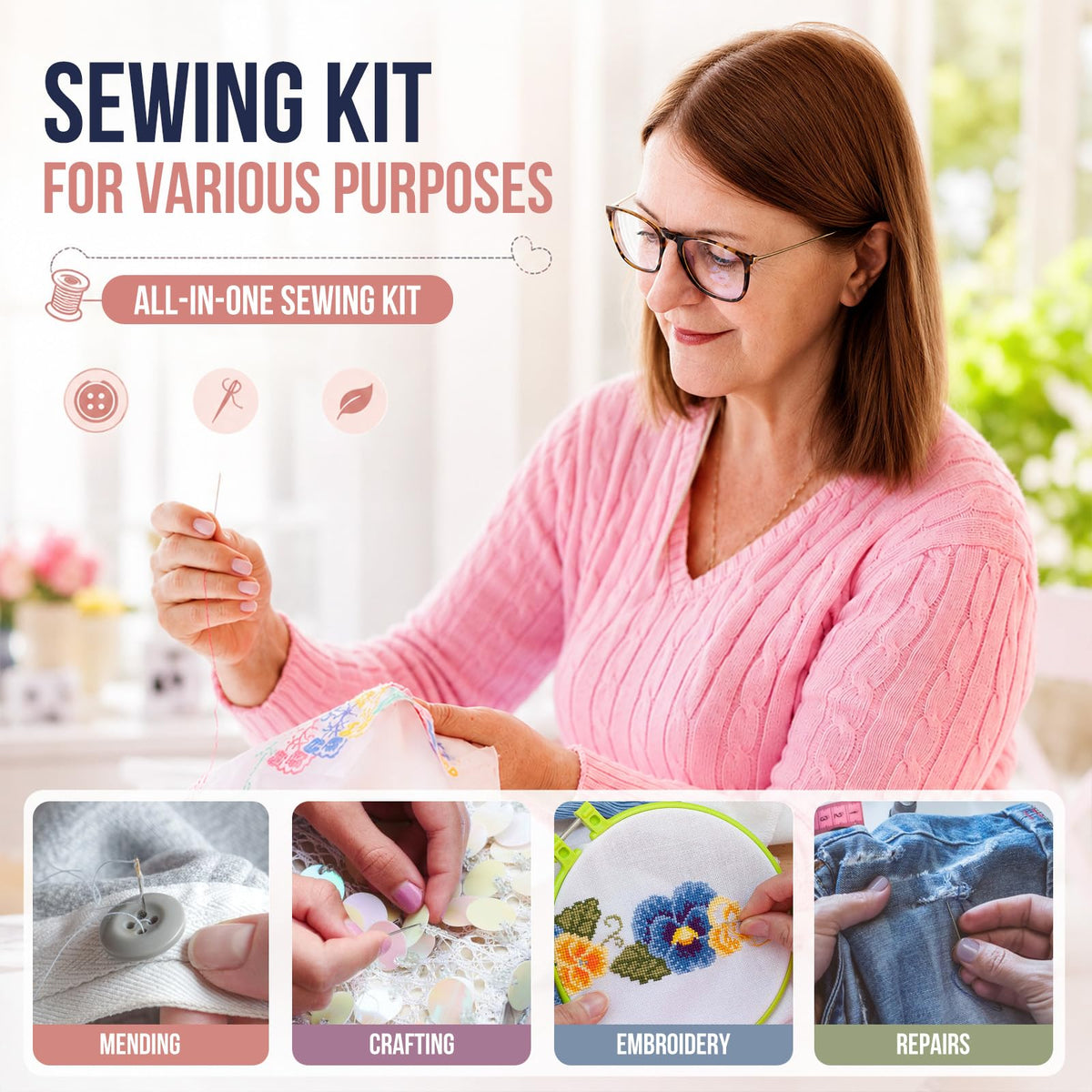 Coquimbo Sewing Kit Gifts for Adults Teen Grils Women Mom Grandma, Portable Sewing Supplies Contains Tape Measure, Scissors, Thimble, Thread, Sewing Needles (Beige, M) Jansha Store