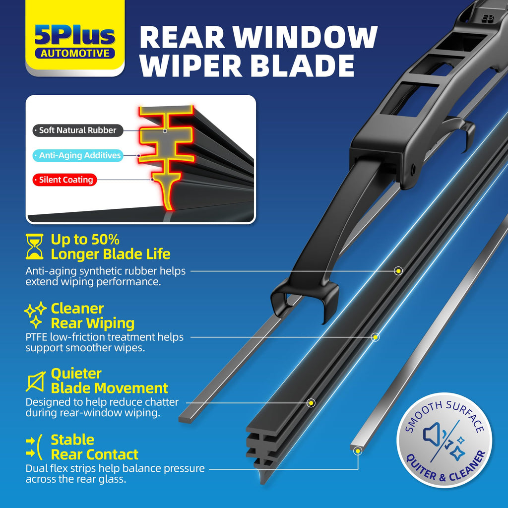 5 PLUS RearQuiet 12 Inch Rear Wiper Blade,OEM Replacement Rear Window Wiper Jansha Store