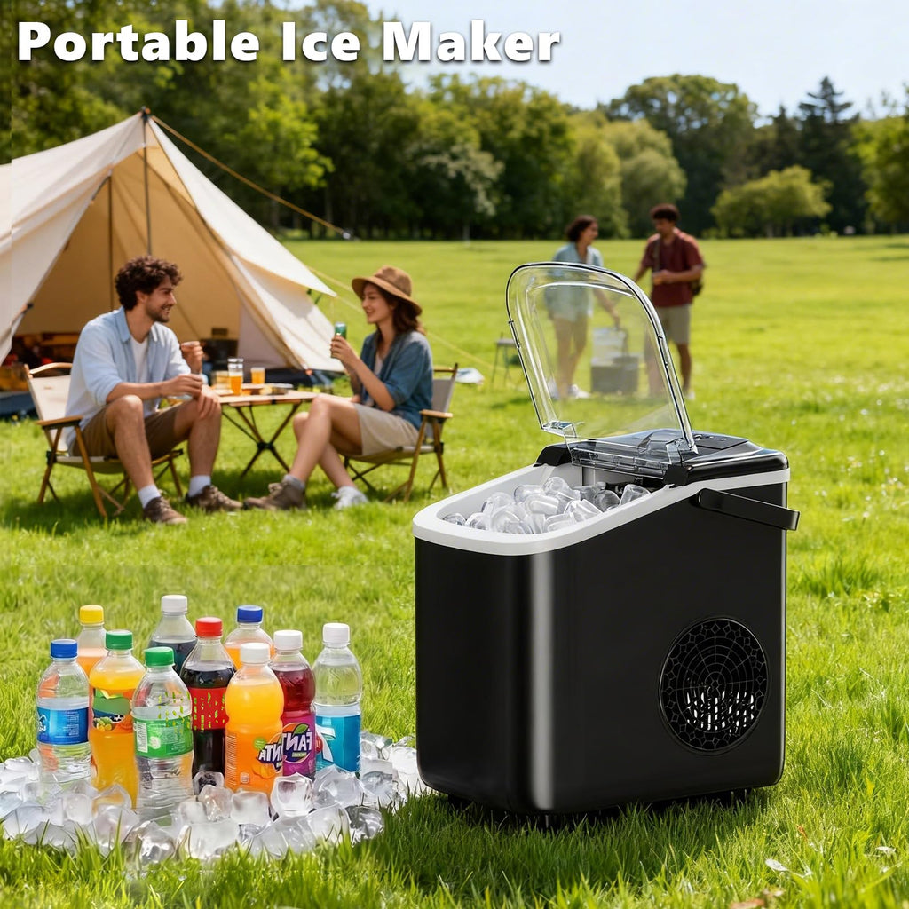 Sweetcrispy Countertop Ice Maker with Scoop, Basket and Handle, Portable Ice Machine 9 Cubes Ready in 6 Mins, 26.5lbs in 24Hrs, 2 Sizes for Home Kitchen Office Bar Party Jansha Store