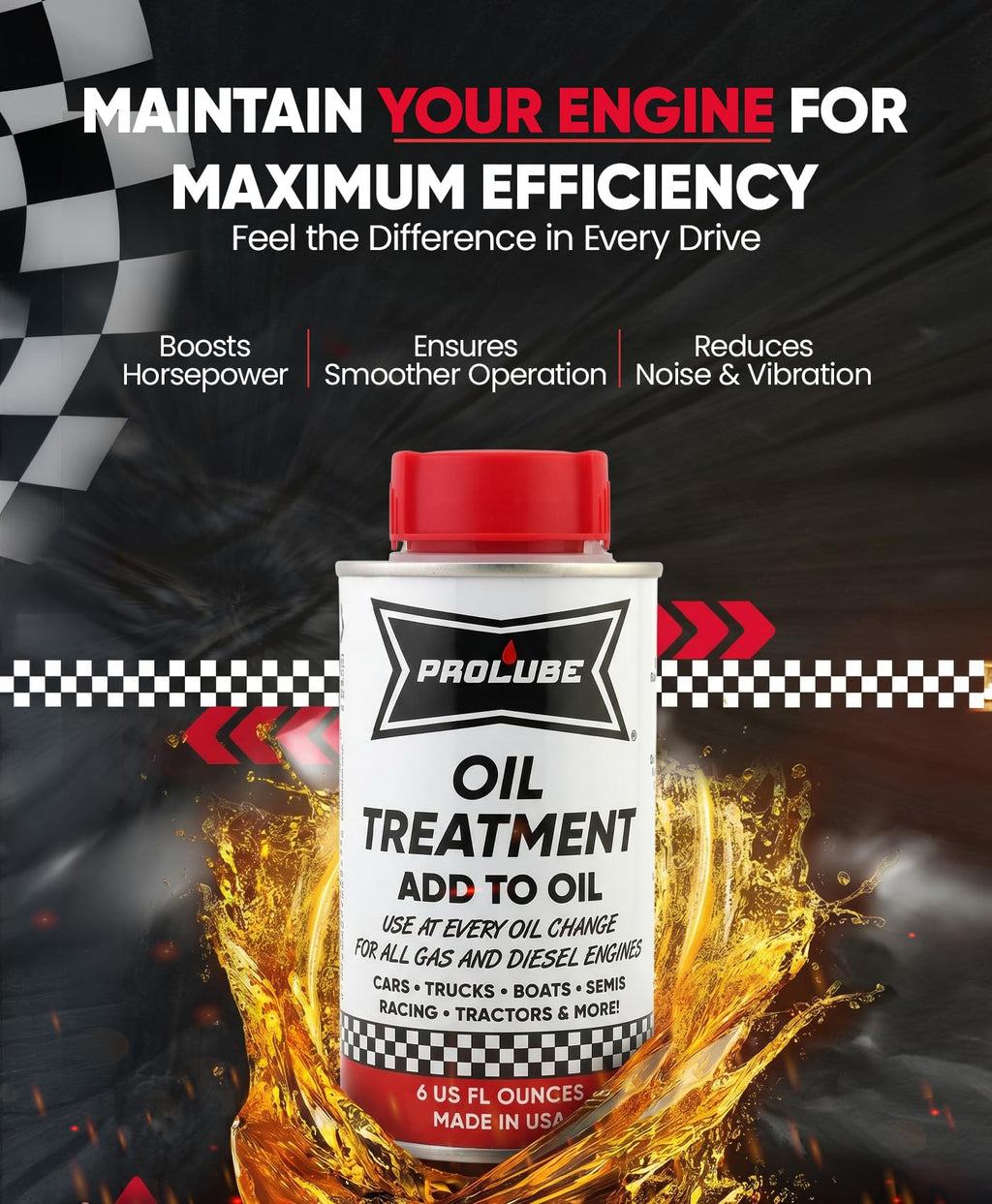 Prolube Oil Treatment - Engine Oil Additive for Gas & Diesel Engines - Reduces Wear, Noise, Vibration - Boosts Fuel Economy & Horsepower - Works on Transmissions & Differentials (1QT) Jansha Store