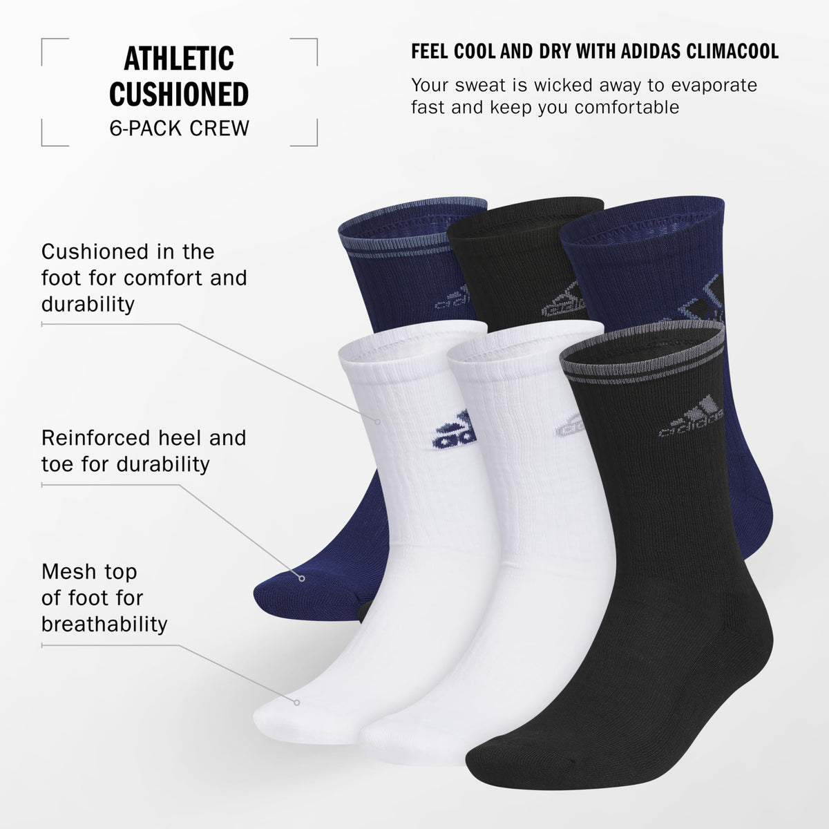 adidas Mens Athletic Cushioned 6-Pack Crew Socks Casual - Green Jansha Store