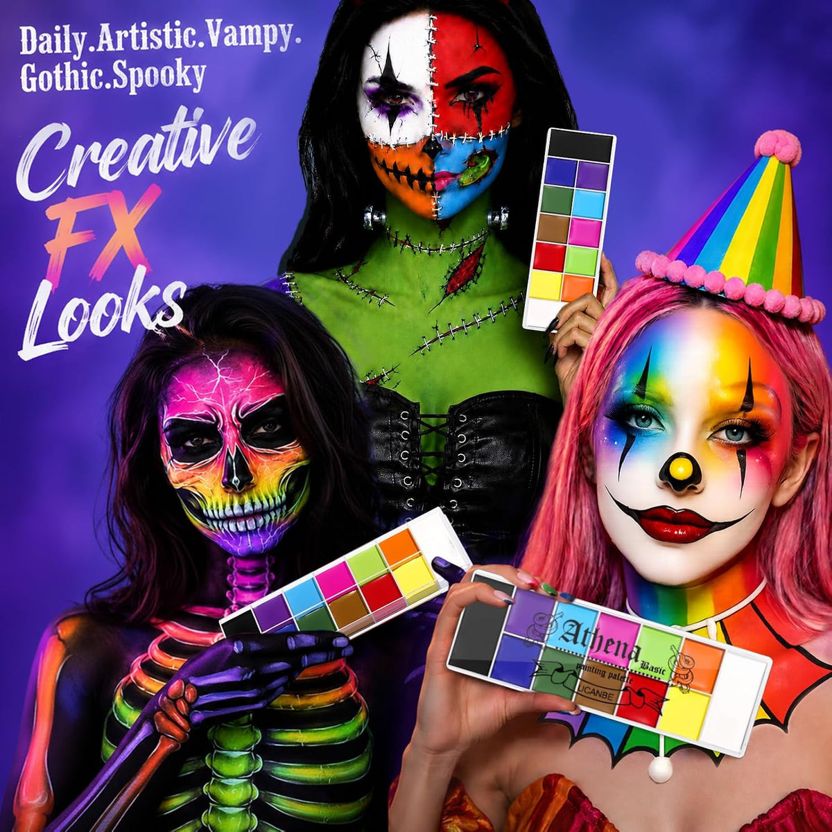 UCANBE Athena Basic Face Body Paint Oil Palette, 12 Color Large Black White Professional Face Painting Makeup Kit, Facepaint Pallet for Halloween SFX Party Art Stage Costume Cosplay Clown Goth Make Up Jansha Store