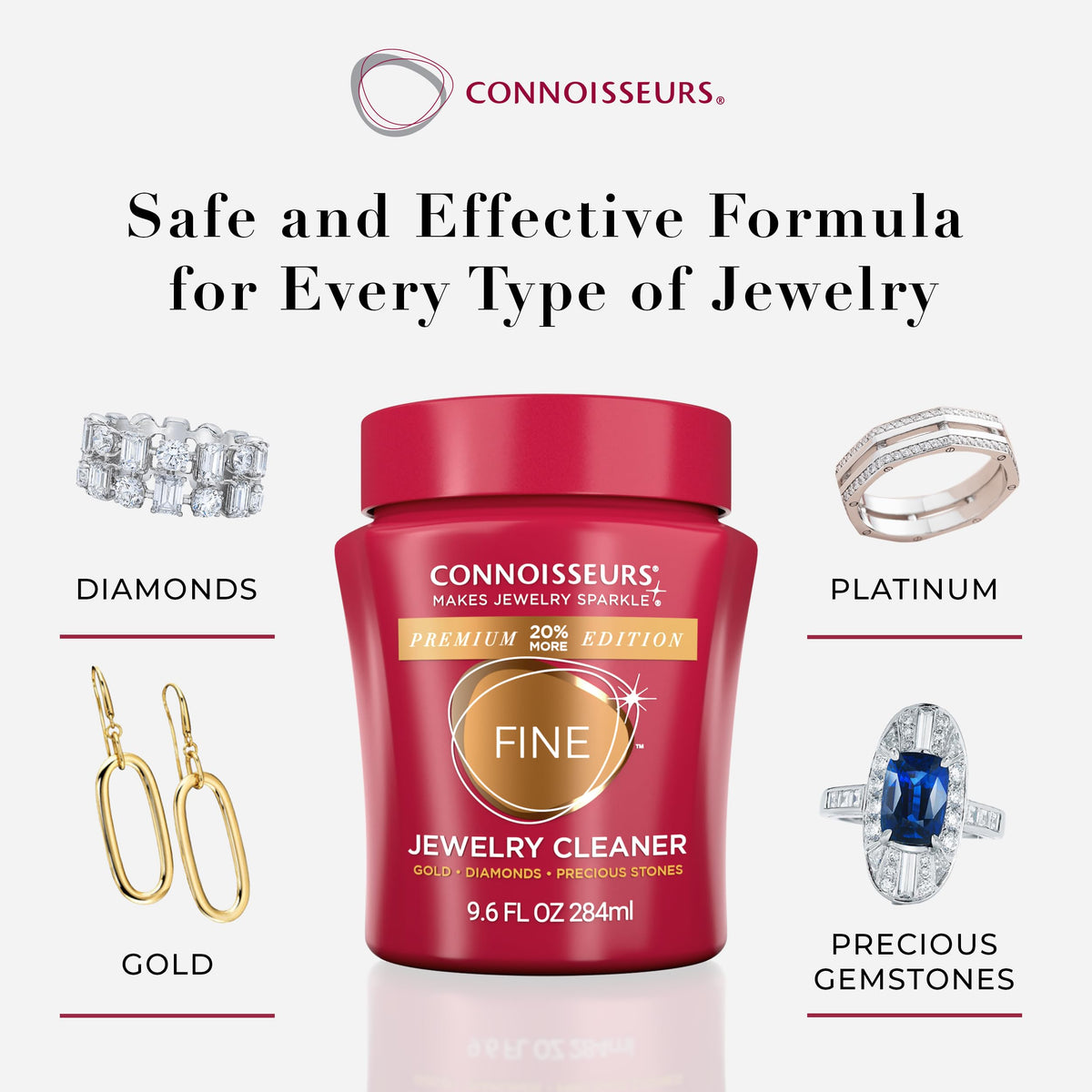CONNOISSEURS Premium Edition Jewelry Cleaner, Value Size 9.6oz - Pick from Fine, Silver or Delicate Jewelry Cleaner Jansha Store
