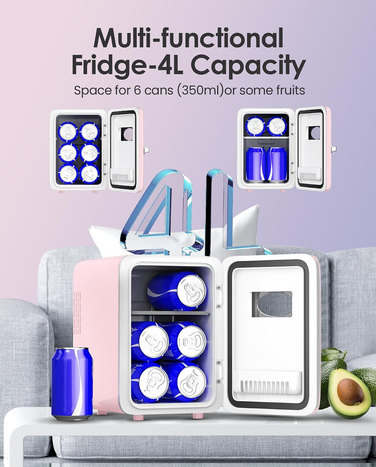 CUTIEWORLD Skincare Fridge - 4L Makeup Fridge for Refrigerating Makeup, Skincare and Food, Mini Fridge for Bedroom, Office and Car, Cooler and Warmer, Beverage Cooler, Leather Pink Jansha Store
