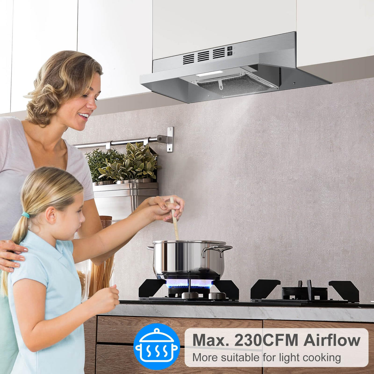 SNDOAS Range Hood 30 inch Under Cabinet, Ducted/Ductless Convertible Kitchen Hood, Stainless Steel Vent Hood with LED Light,Under Cabinet Hood with 2 Speed Exhaust Fan,Black Jansha Store