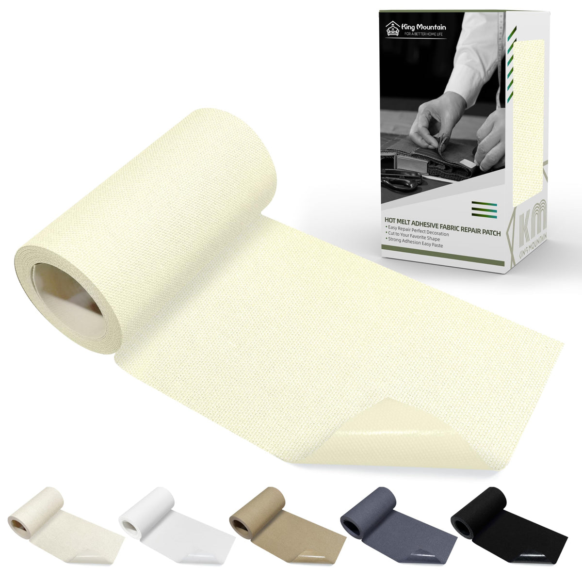 KING MOUNTAIN 100% Cotton Fabric Iron-on Repair Patch, Inside&Outside Clothes Repair Patch, 3"x60" with Backing Glue Repair Decorative Patch kit (Off-White) Jansha Store