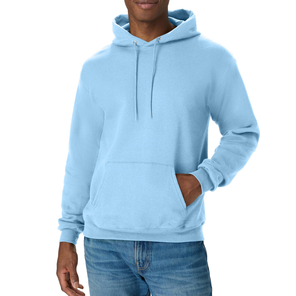 Hanes EcoSmart hoodie detail of the shoulder seams and sleeve construction