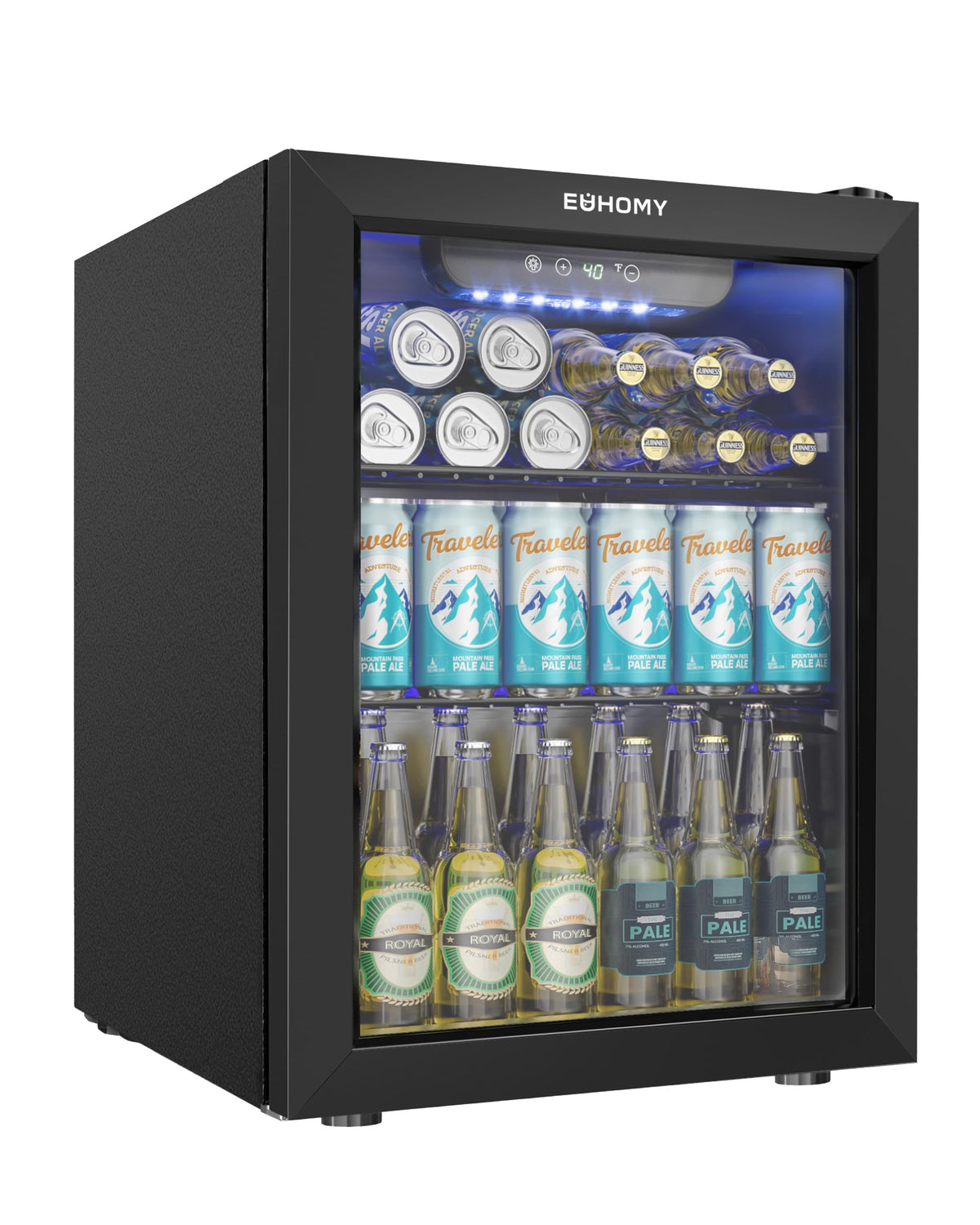 EUHOMY 130 Can Mini Fridge, Beverage Refrigerator with Glass Door, Black Jansha Store