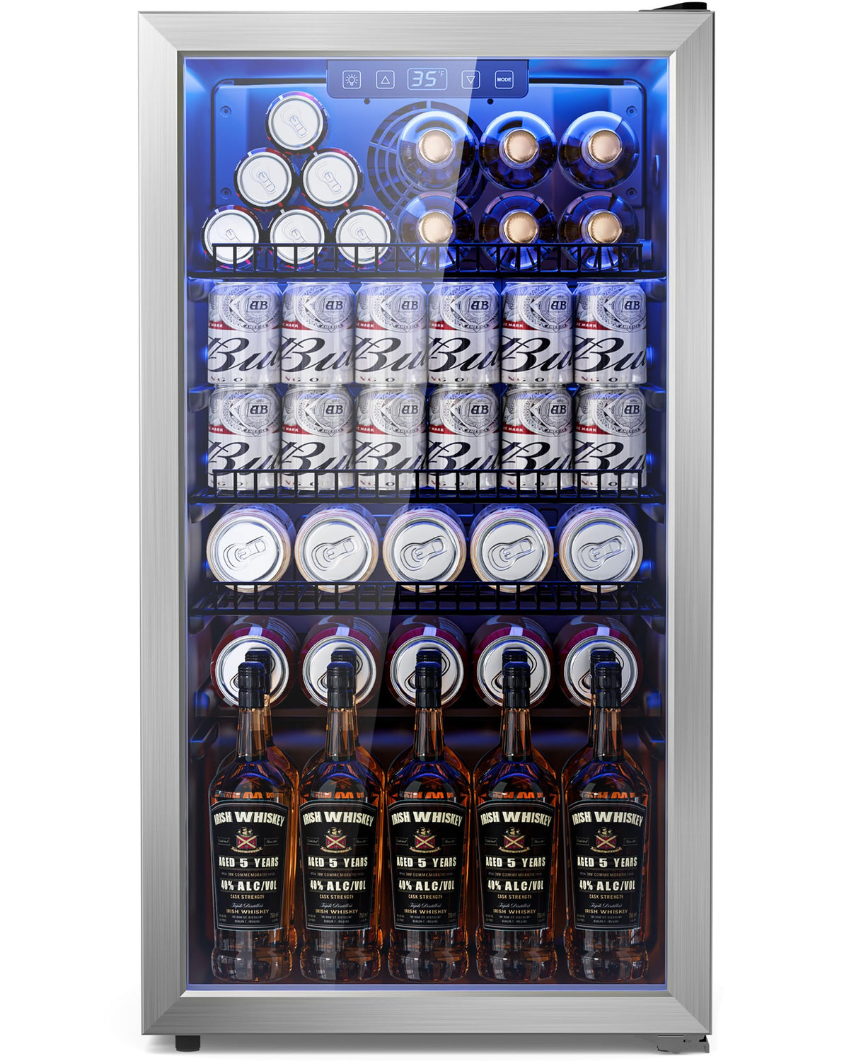 3.2 Cuft Beverage Fridge, 128 Can Mini Fridge, Glass Door, 35–65°F, Black Jansha Store