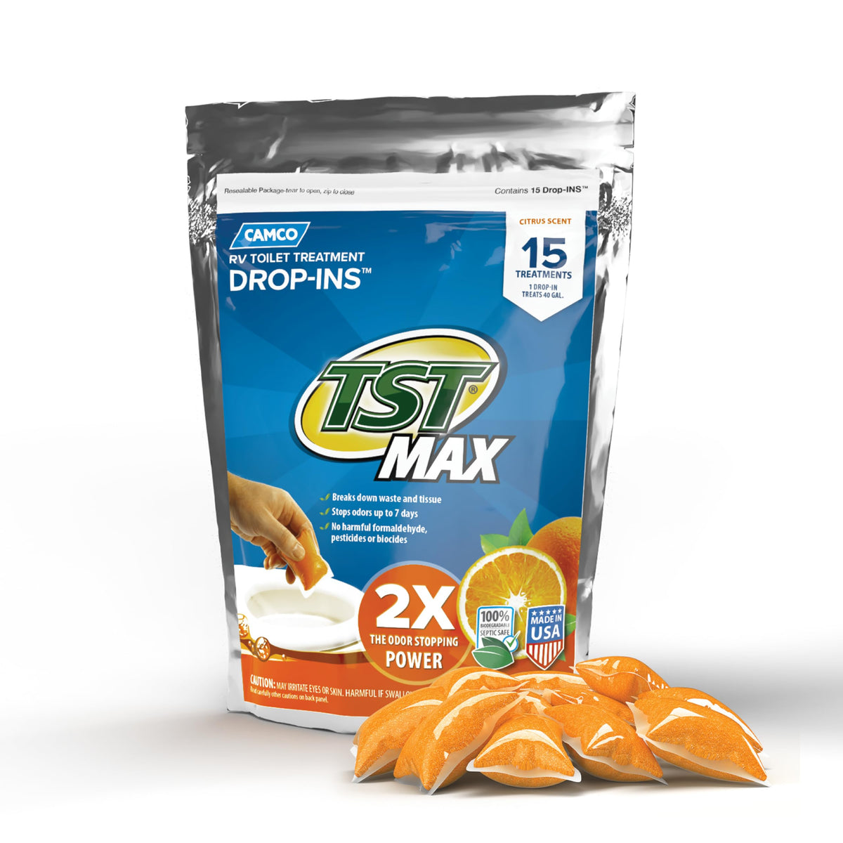 Camco TST MAX RV Toilet Treatment Drop-INs - Orange 30-pk - Made in the USA Jansha Store