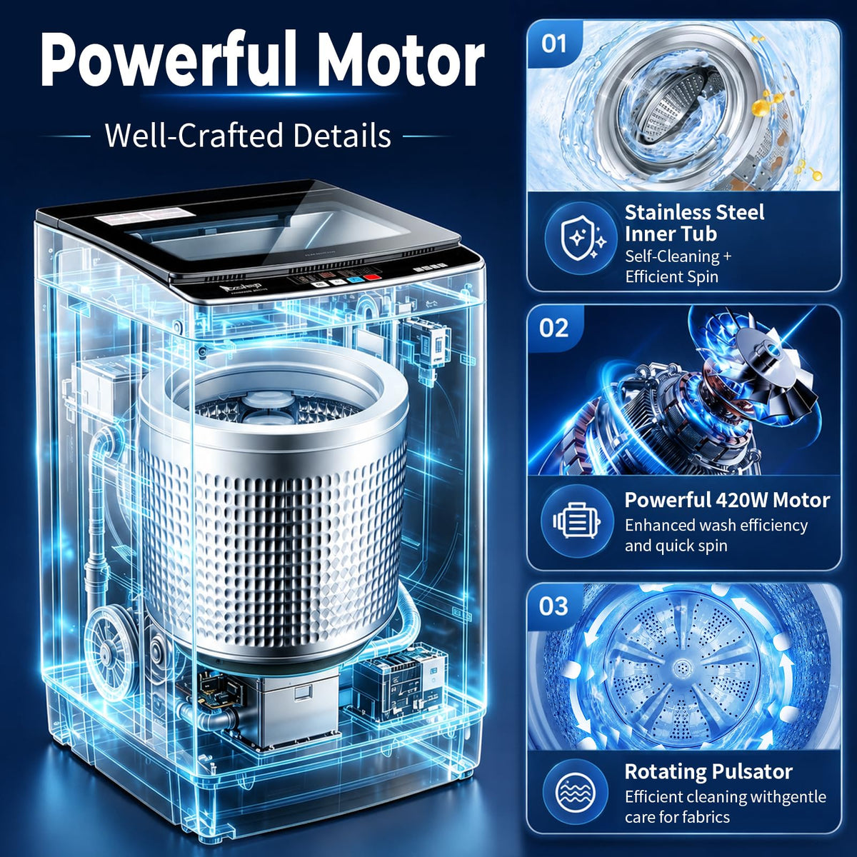 Winado 17.6LBS Full Automatic Portable Washing Machine with Drain Pump Jansha Store