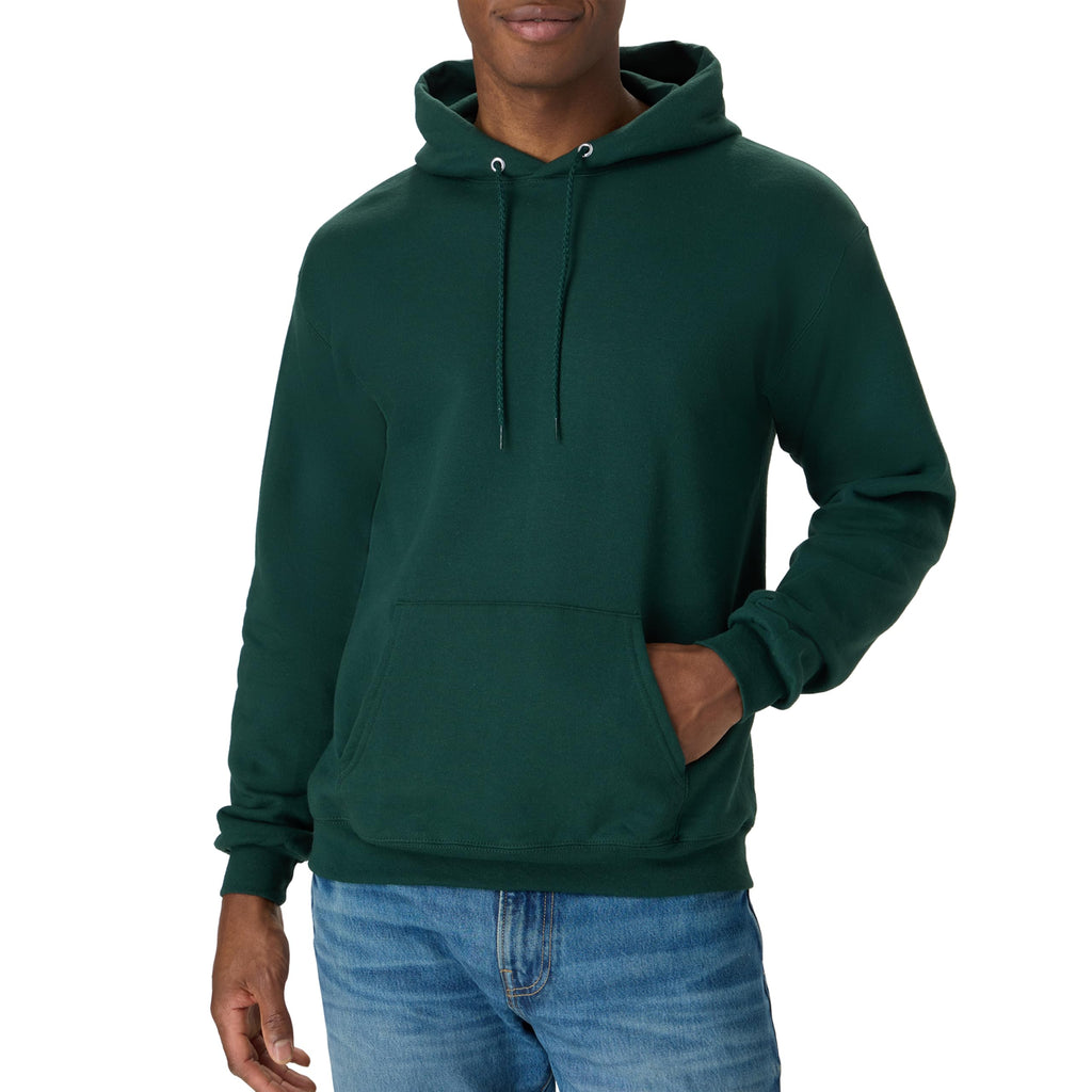 EcoSmart fleece hoodie side angle highlighting the relaxed fit and hood shape