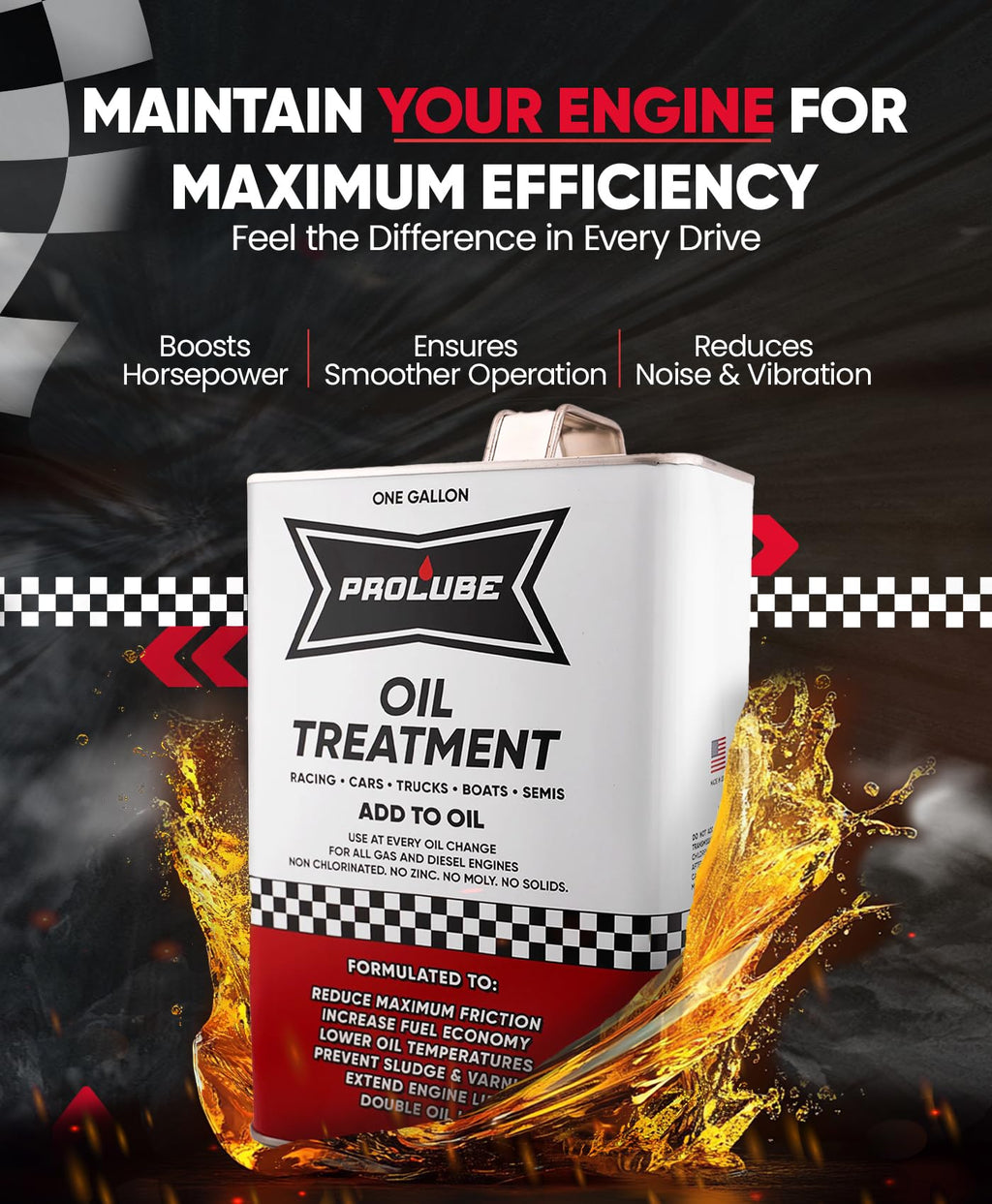 Prolube Oil Treatment - Engine Oil Additive for Gas & Diesel Engines - Reduces Wear, Noise, Vibration - Boosts Fuel Economy & Horsepower - Works on Transmissions & Differentials (1QT) Jansha Store