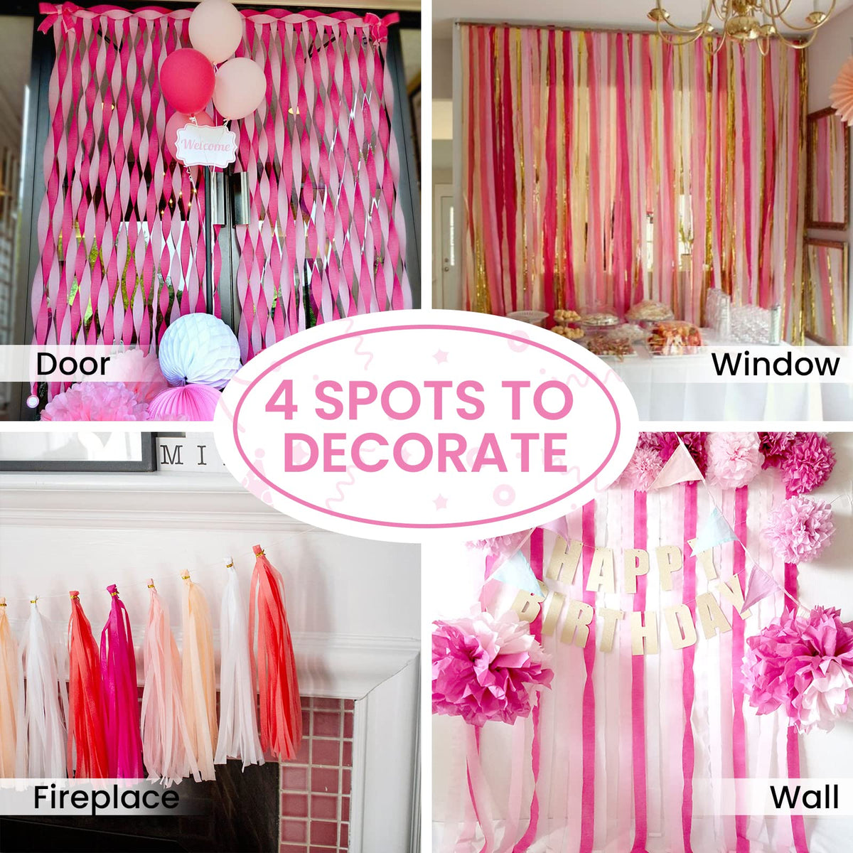 PartyWoo Pastel Crepe Paper Streamers 6 Rolls 492 FT Streamers Jansha Store