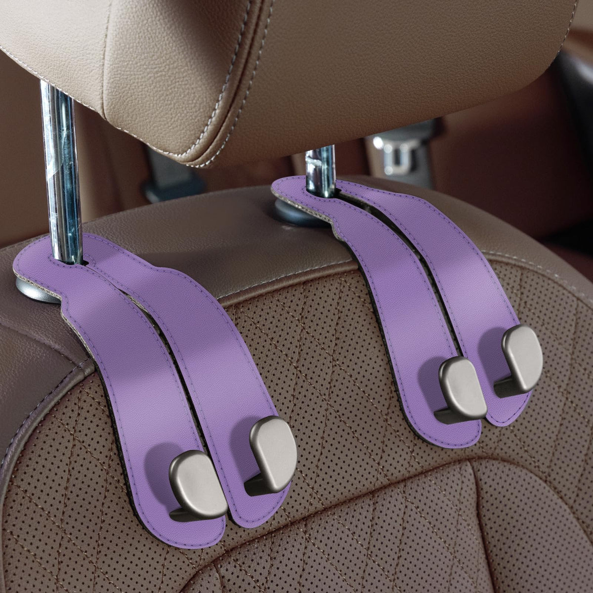 CoBak Purse Hook for Car - Universal Premium Stitched Leather and Aluminum-Magnesium Alloy Double Car Seat Back Storage Hook for Purses, Handbags, Bags (2 Pack),Black Jansha Store