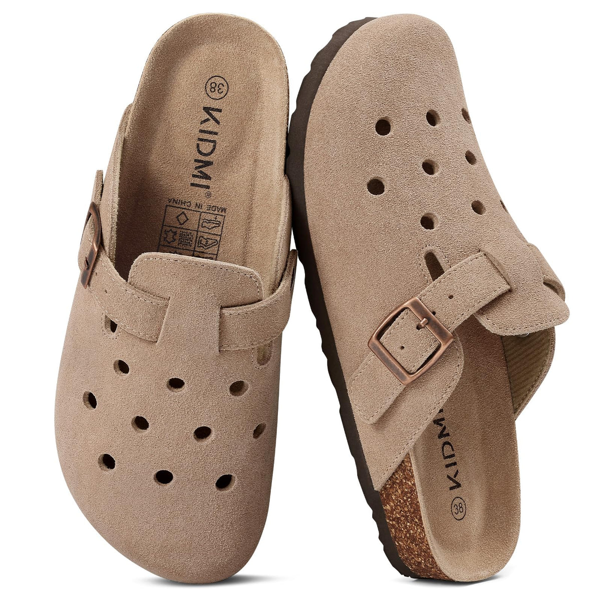 KIDMI Genuine Suede Clogs for Women Men Cork Footbed Mules Potato Shoes Jansha Store