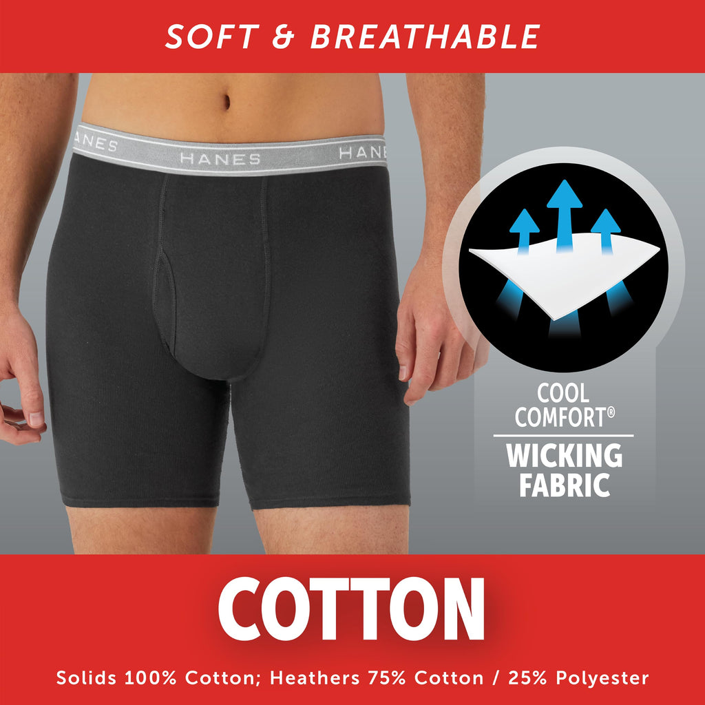 Men's boxer briefs displayed flat with the leg openings and seat visible