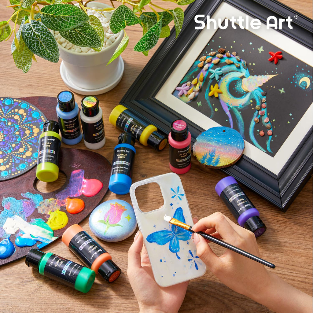 Shuttle Art Acrylic Paint, 36 Colors Acrylic Paint Set with Brushes & Palette, 2oz/60ml Bottles, Rich Pigments Non-toxic for Artists Kids & Adults, Painting on Canvas Rocks Ceramic Wood Jansha Store