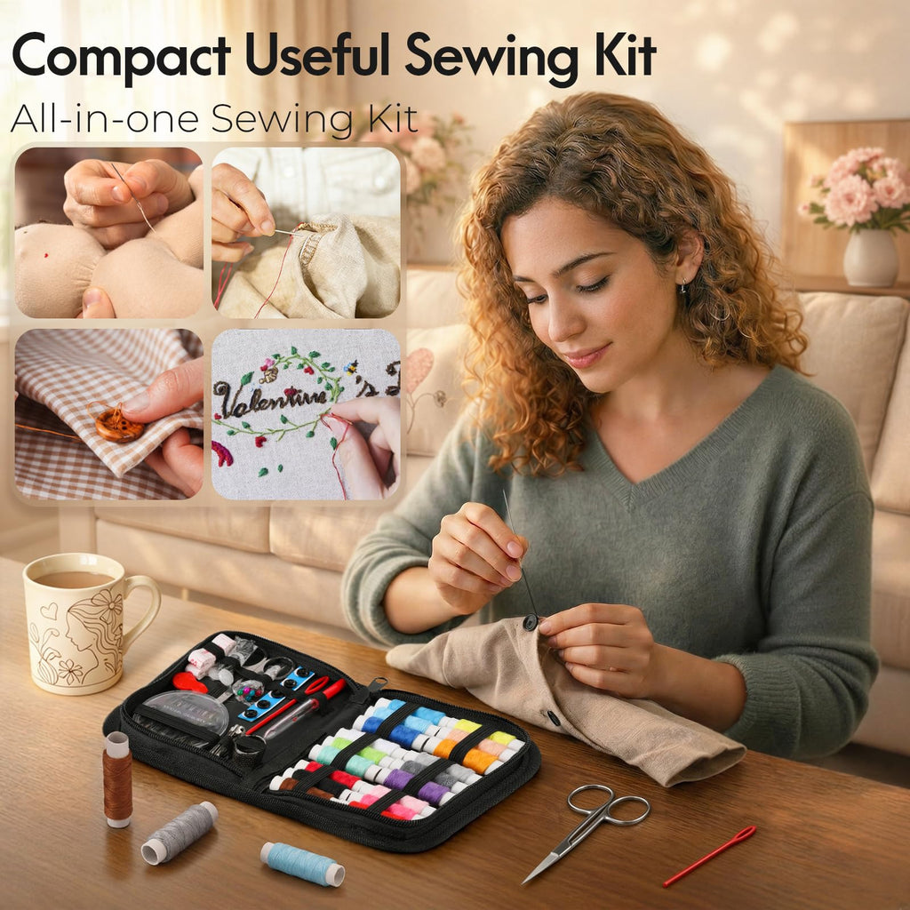 Coquimbo Sewing Kit Gifts for Adults Teen Grils Women Mom Grandma, Portable Sewing Supplies Contains Tape Measure, Scissors, Thimble, Thread, Sewing Needles (Beige, M) Jansha Store