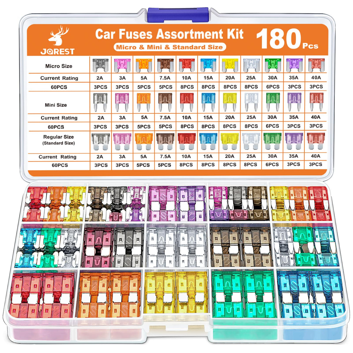 JOREST 300Pcs Car Fuse Assortment Kit, 160 Mini Blade Fuses Automotive + 90 Standard Auto Fuses + 50 Micro + Puller – Replacement for RV Camper Boat Truck (2Amp 3A 5A 7.5A 10A 15A 20A 25A 30A 35A 40A) Jansha Store