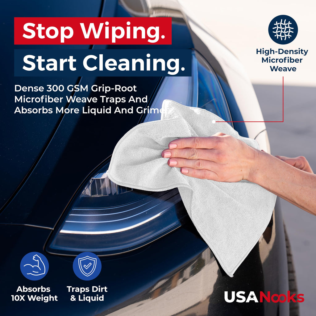 USANOOKS Microfiber Cleaning Cloth Grey - 12 Pcs (12.5"x12.5") - High Performance - 1200 Washes, Ultra Absorbent Microfiber Towel Weave Grime & Liquid for Streak-Free Mirror Shine - Car Washing Cloth Jansha Store