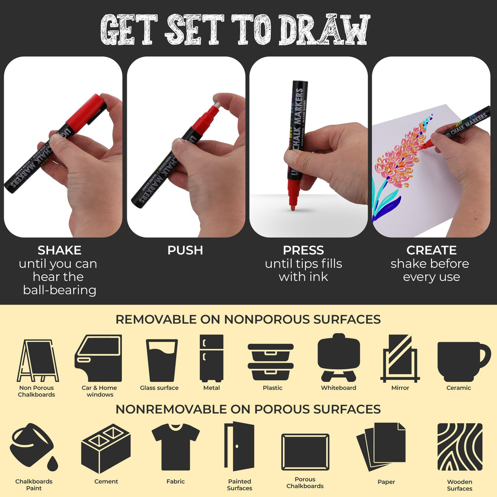 Bandle B. Chalk Markers - 8 Vibrant, Erasable, Non-Toxic, Water-Based, Reversible Tips. For Glass or Chalkboard Markers for Businesses, Restaurants, Liquid Drawing Chalk (Vibrant 6mm) Jansha Store