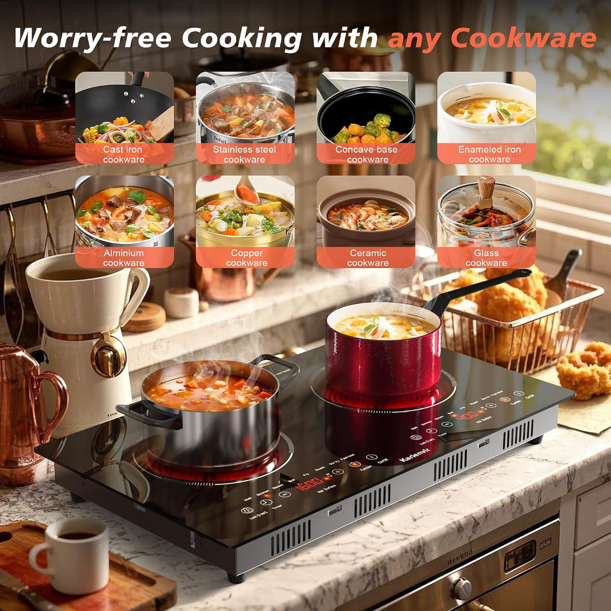 2 Burner Electric Cooktop 110V, 2000W, 24" Countertop & Built-in Jansha Store