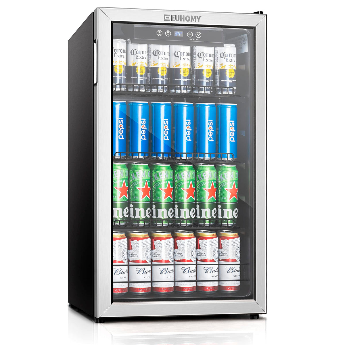 EUHOMY 130 Can Mini Fridge, Beverage Refrigerator with Glass Door, Black Jansha Store
