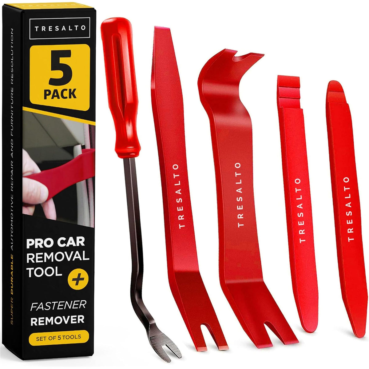 Tresalto Auto Trim Removal Tool Kit - 5 Piece set for Dash, Door Panel, Clip Remover - Scratch-Resist Nylon Pry Tools for Interior Car Trims Work - Panel Prying Tools Included - Blue Jansha Store