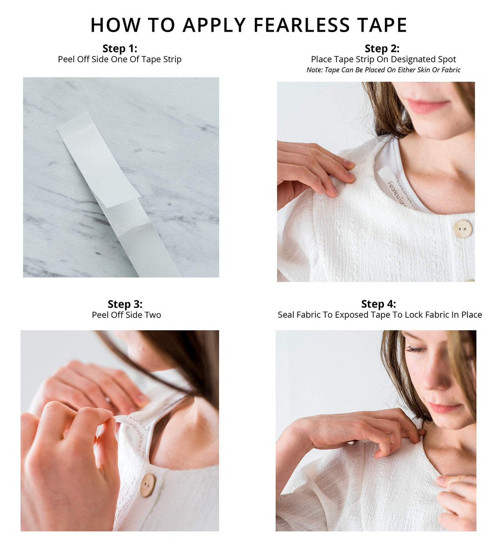 Hand pressing a double sided tape strip onto the inside edge of a top