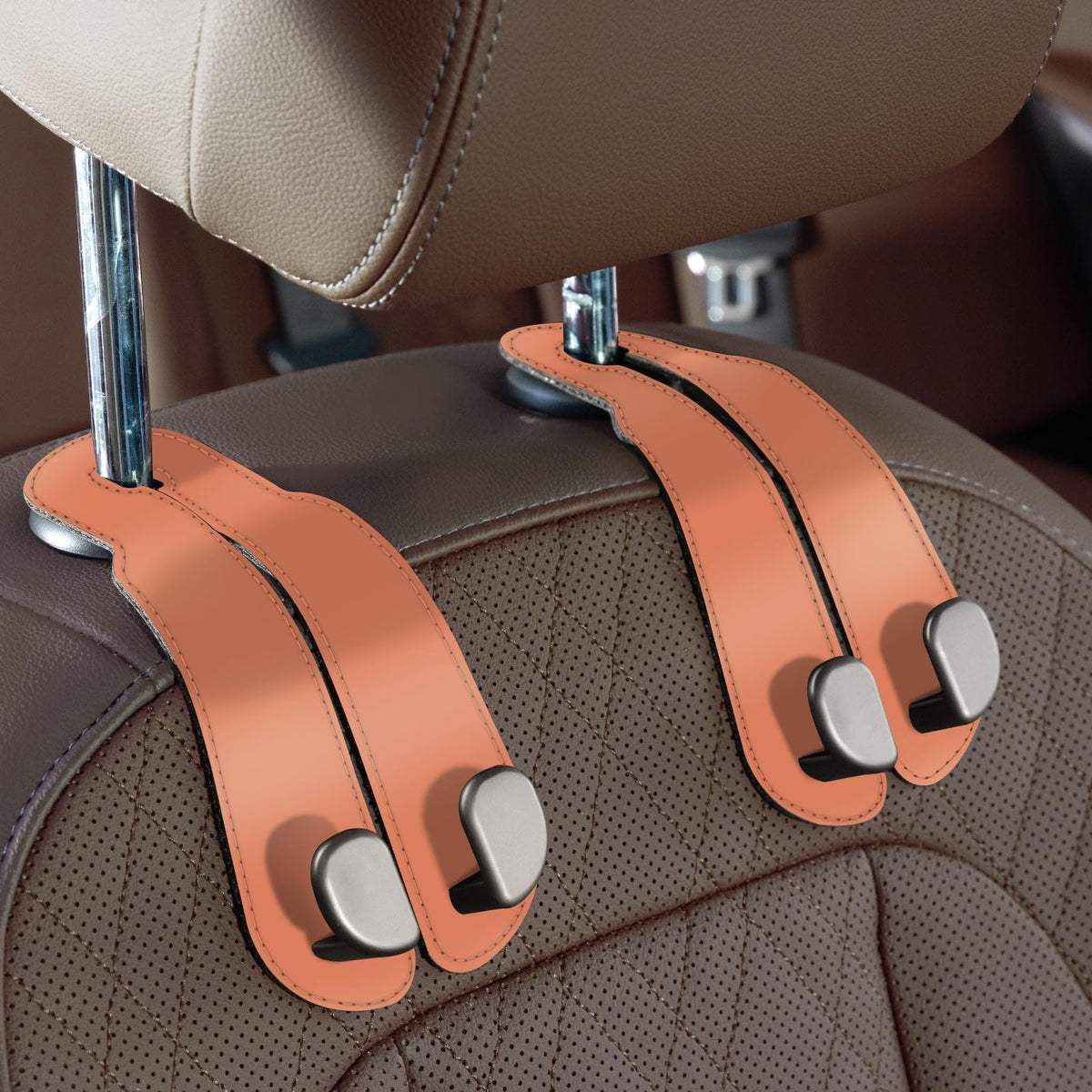 CoBak Purse Hook for Car - Universal Premium Stitched Leather and Aluminum-Magnesium Alloy Double Car Seat Back Storage Hook for Purses, Handbags, Bags (2 Pack),Black Jansha Store